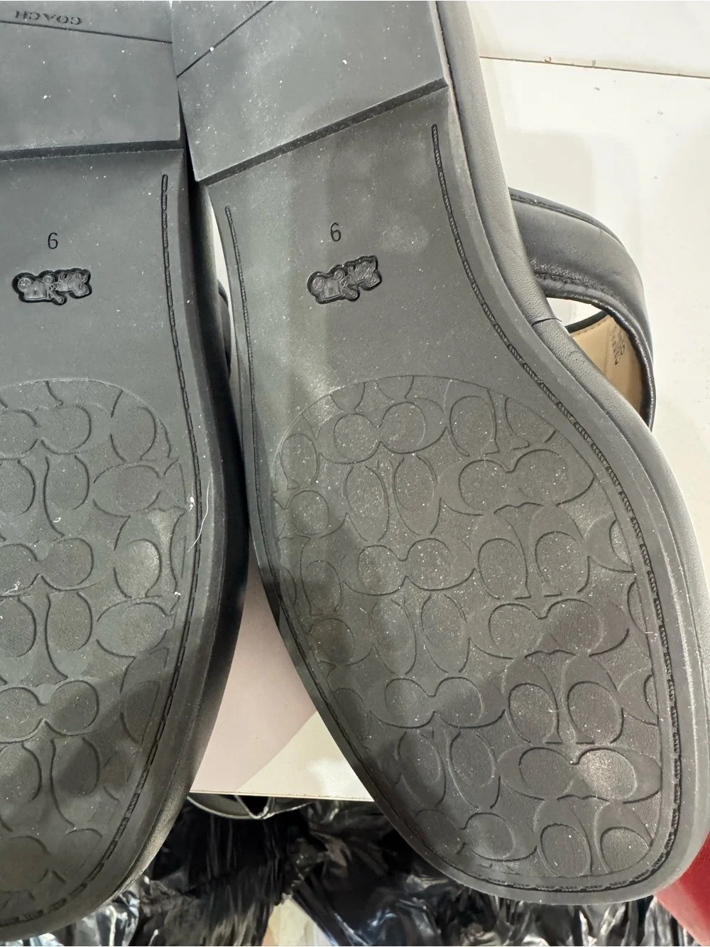 Coach Black Leather Toe-Post Slide with Gold Accent